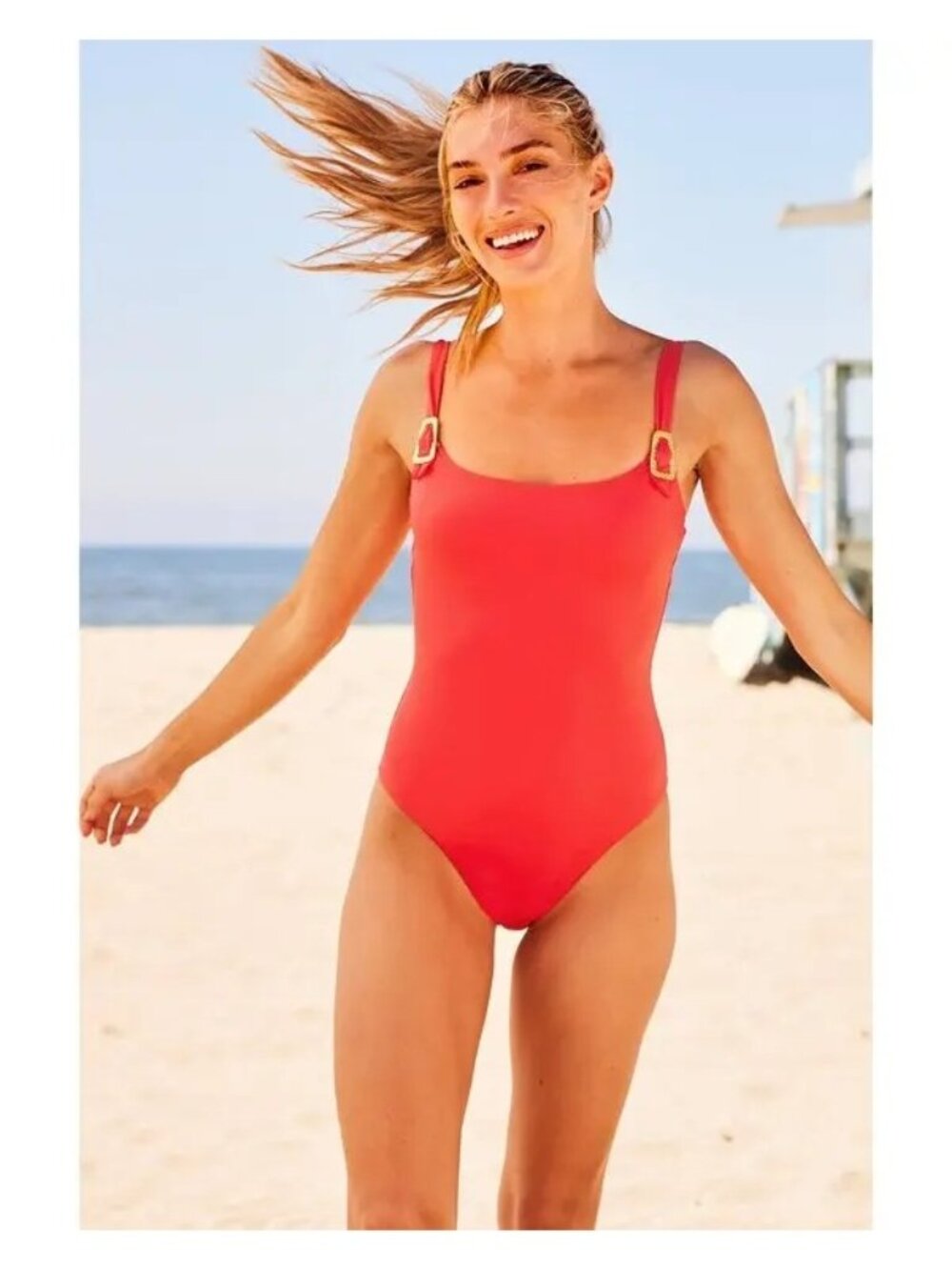 NWT Trina Turk Monaco Buckled Strap Swimsuit Searing Womens Size 14